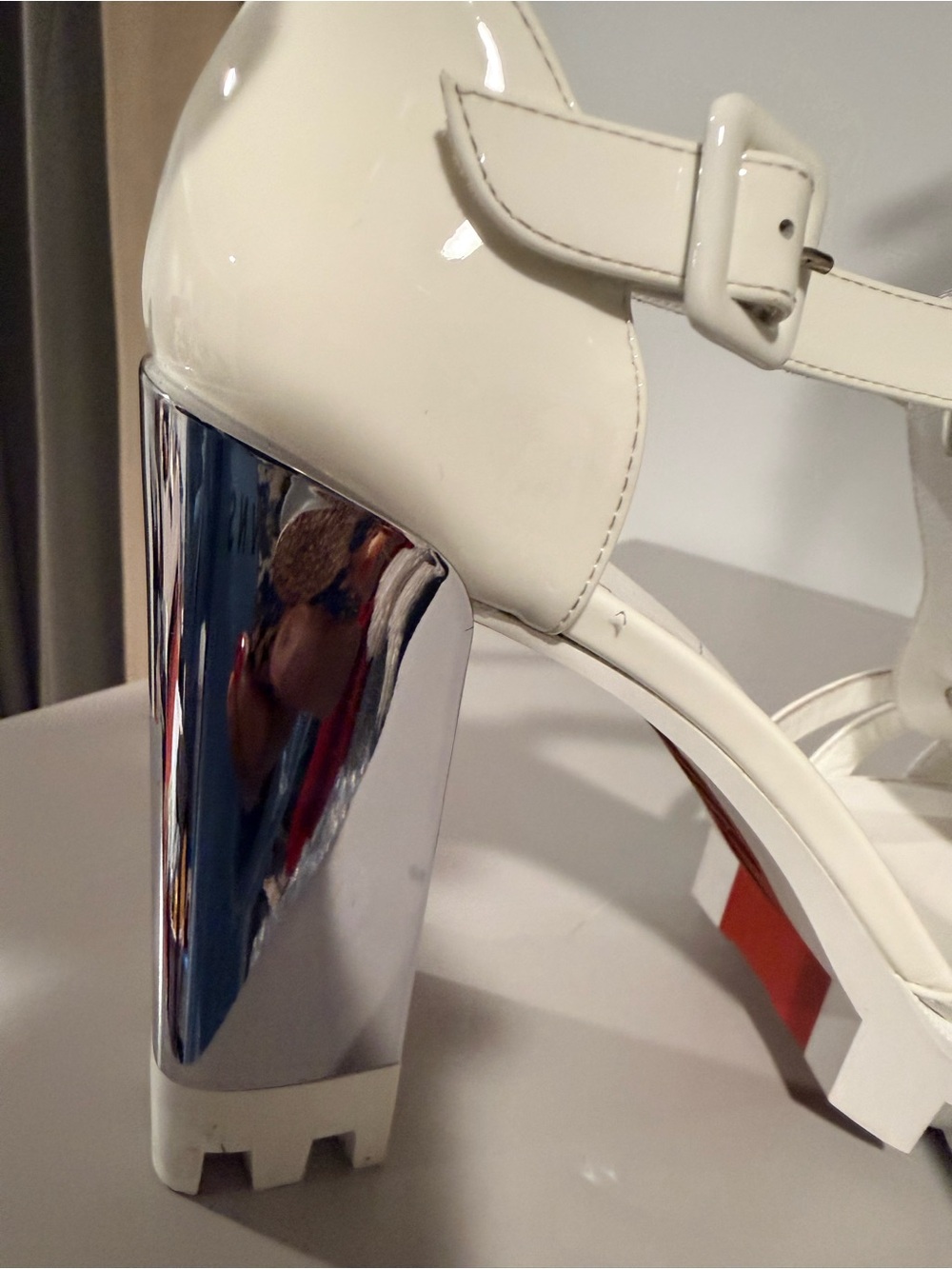 💯 Authentic Louboutin sz 42/ 12 White Patent Platform Heeled Sandals - Women - Picture 9 of 12